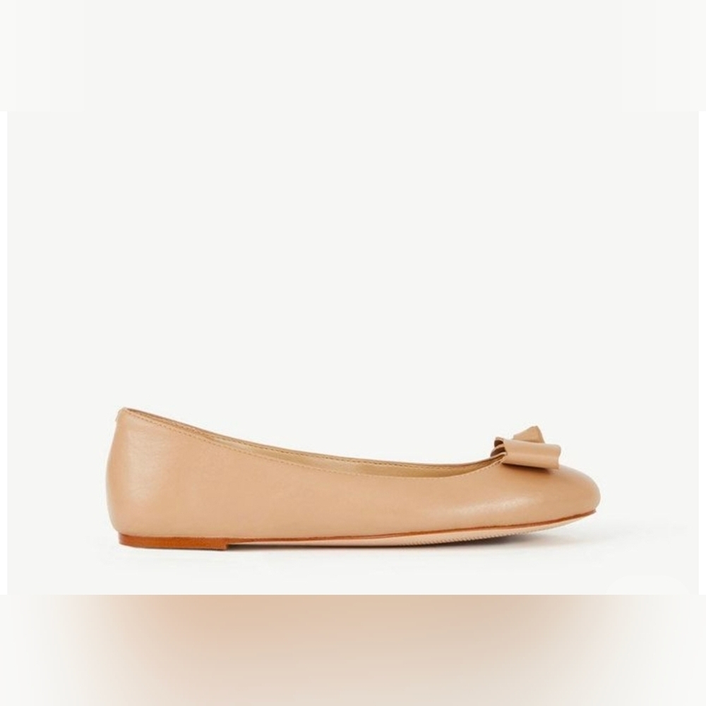 Ann Taylor Talia Bow Leather Ballet Flats Tan Sz 7.5 SH36